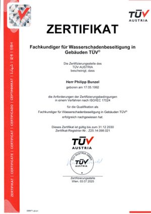 TÜV-Zertifizierter Fachbetrieb für Wasserschadenbeseitigung - Pinzgau Pongau